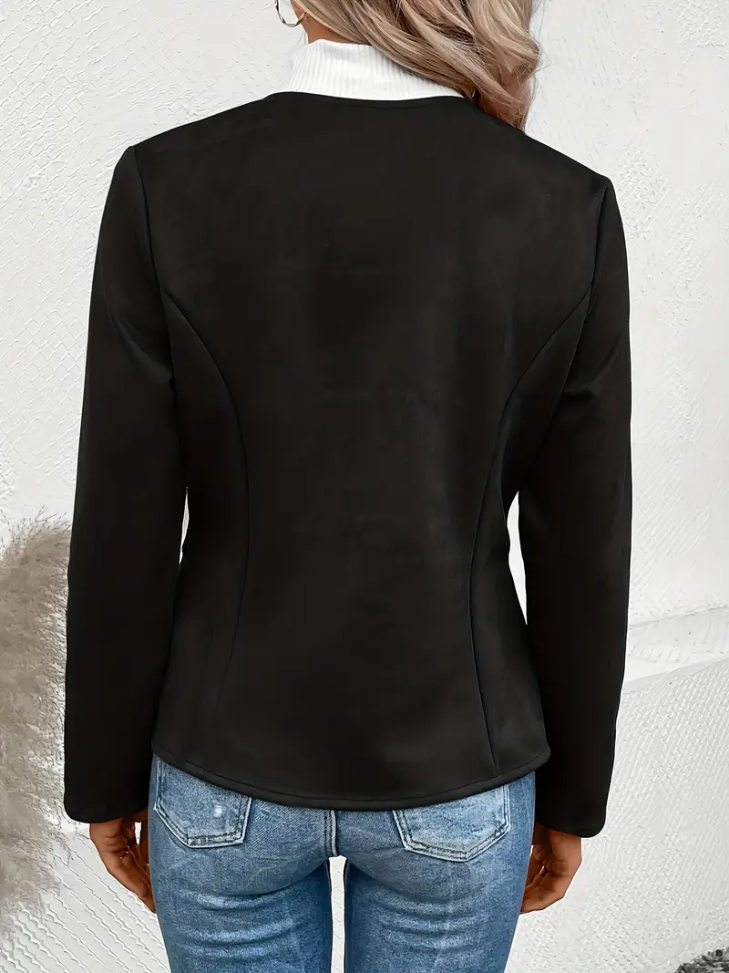 plus size elegant jacket womens plus solid long sleeve zip up round neck jacket details 64
