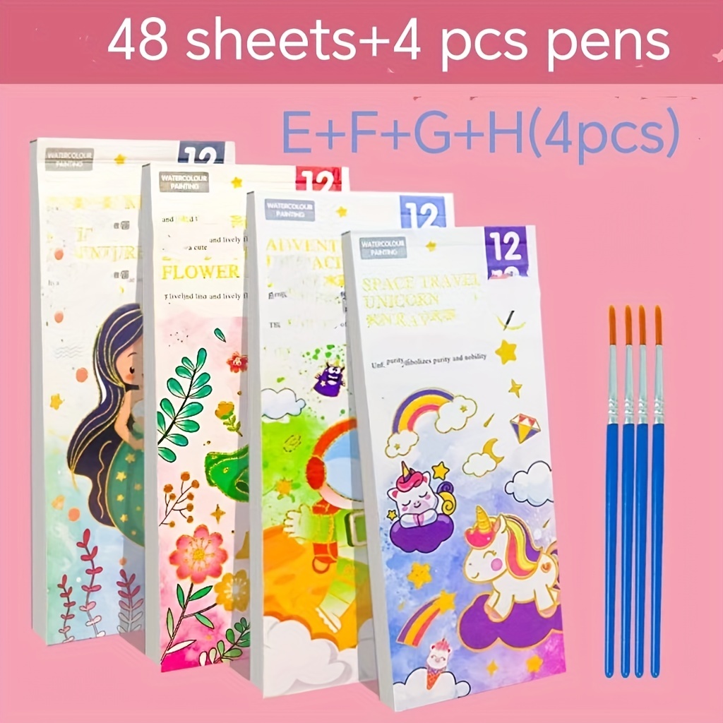 

4pcs/set, 48sheets Paper And 4 Pens, Watercolor Filling Bookmarks, Magic Watercolor Pigment Book And Paint, Painting Watercolor Kit For Halloween, Thanksgiving And Christmas Gifts