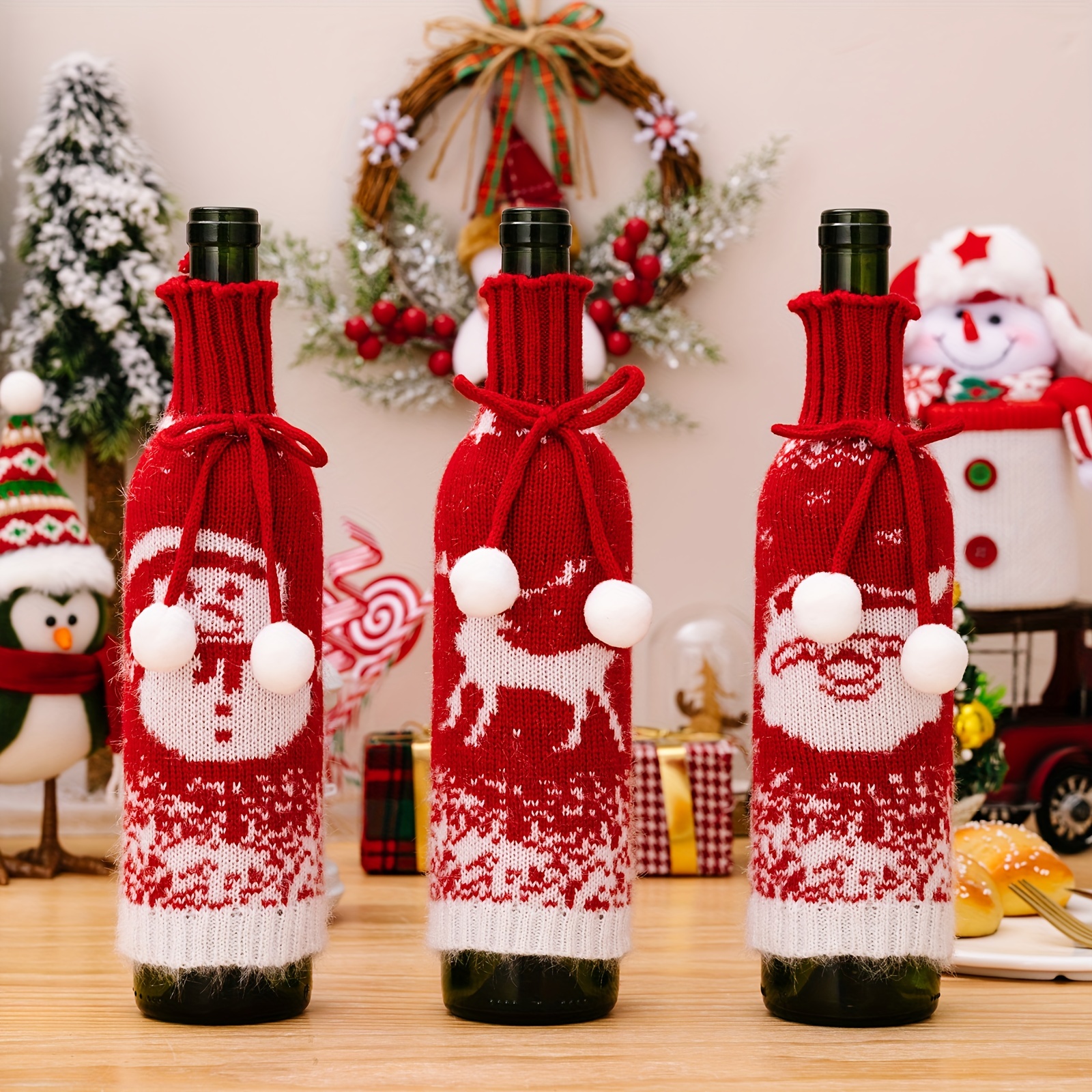 1pc Christmas Cartoon Wine Glass Decoration, Cute Santa Claus & Reindeer  Suitable For Festival Party Decoration For Wine Glass & Bottle