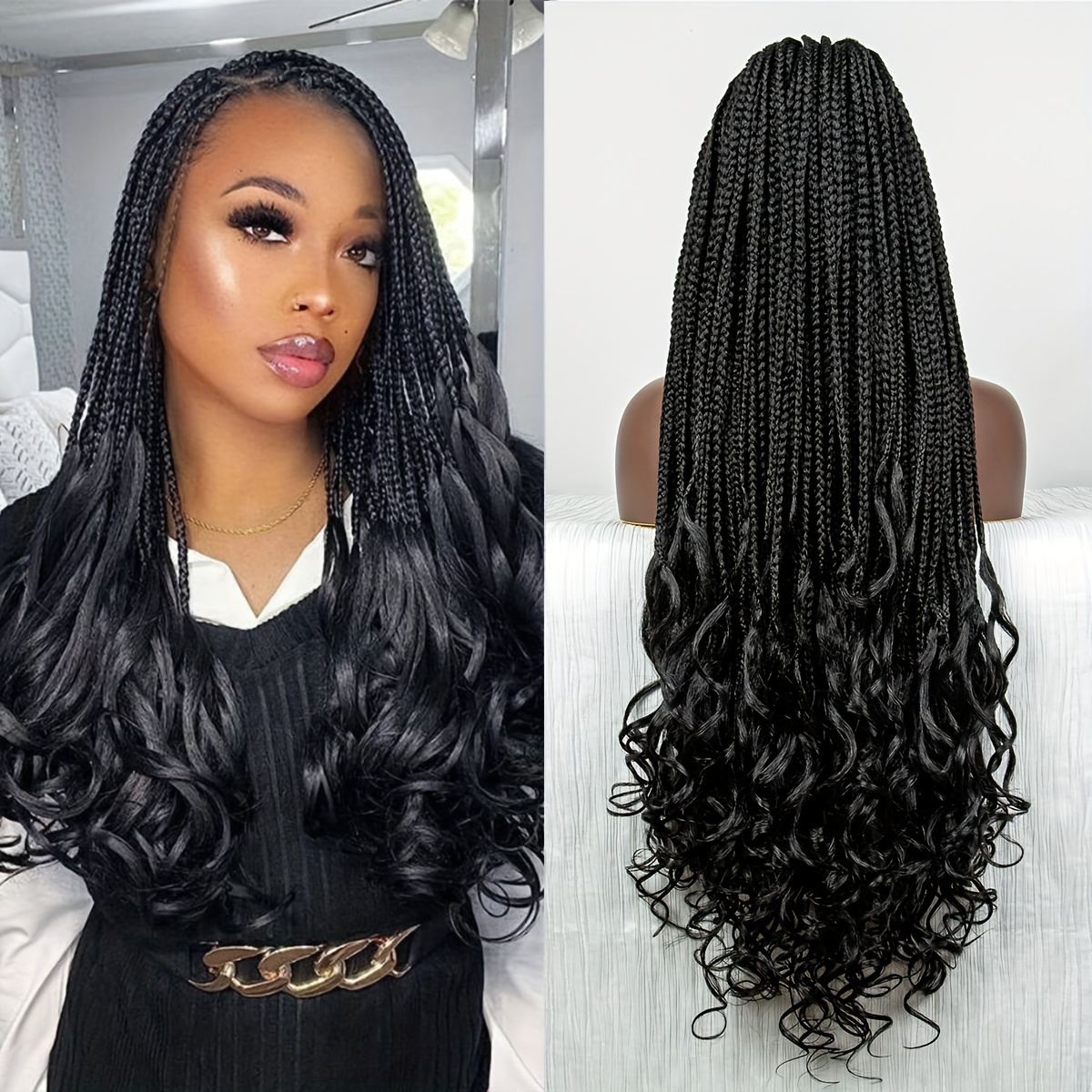 Braided Lace Wigs Women Knotless Braided Wigs Curly Ends Box - Temu