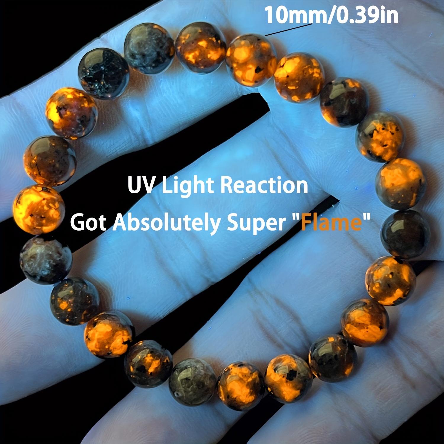 

Natural Glow Bracelet With Flame With Uv Light Reactive, Fluorescent Sodalite Adjustable Stretch Beads Bracelet For Women Men Balancing &