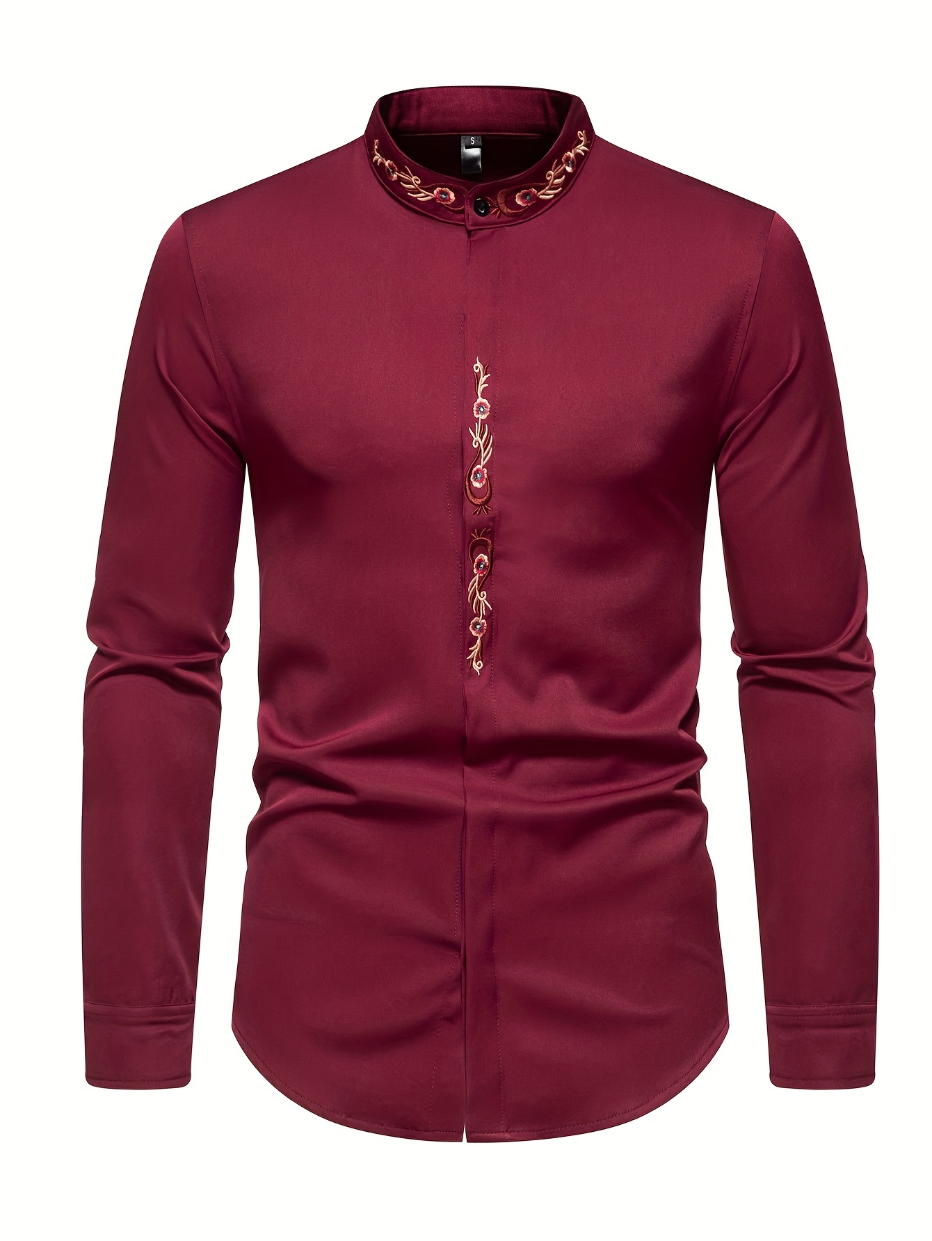 Men's Embroidered Long Sleeve Henley Shirt - Temu Canada