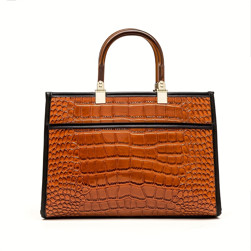 Luxury Crocodile Print Tote Bag Elegant Crossbody Bag - Temu Canada