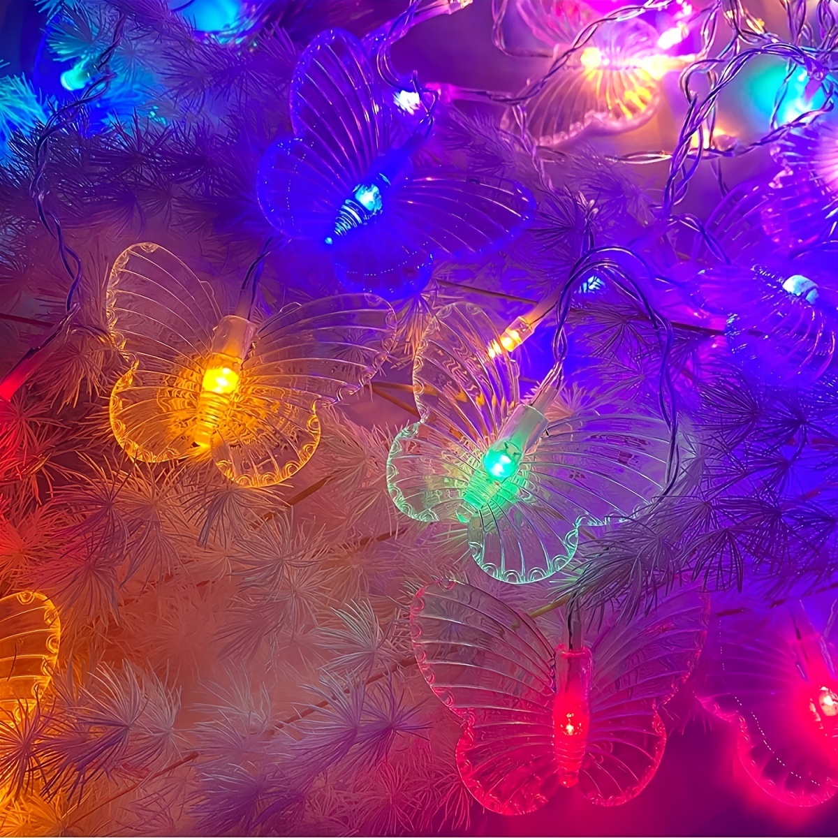 1pc butterfly curtain fairy light 8 modes 2m 6 56ft 48 led solar firefly twinkle string lights 10 butterflies waterproof copper wire light for room bedroom christmas wedding party dorm patio details 7