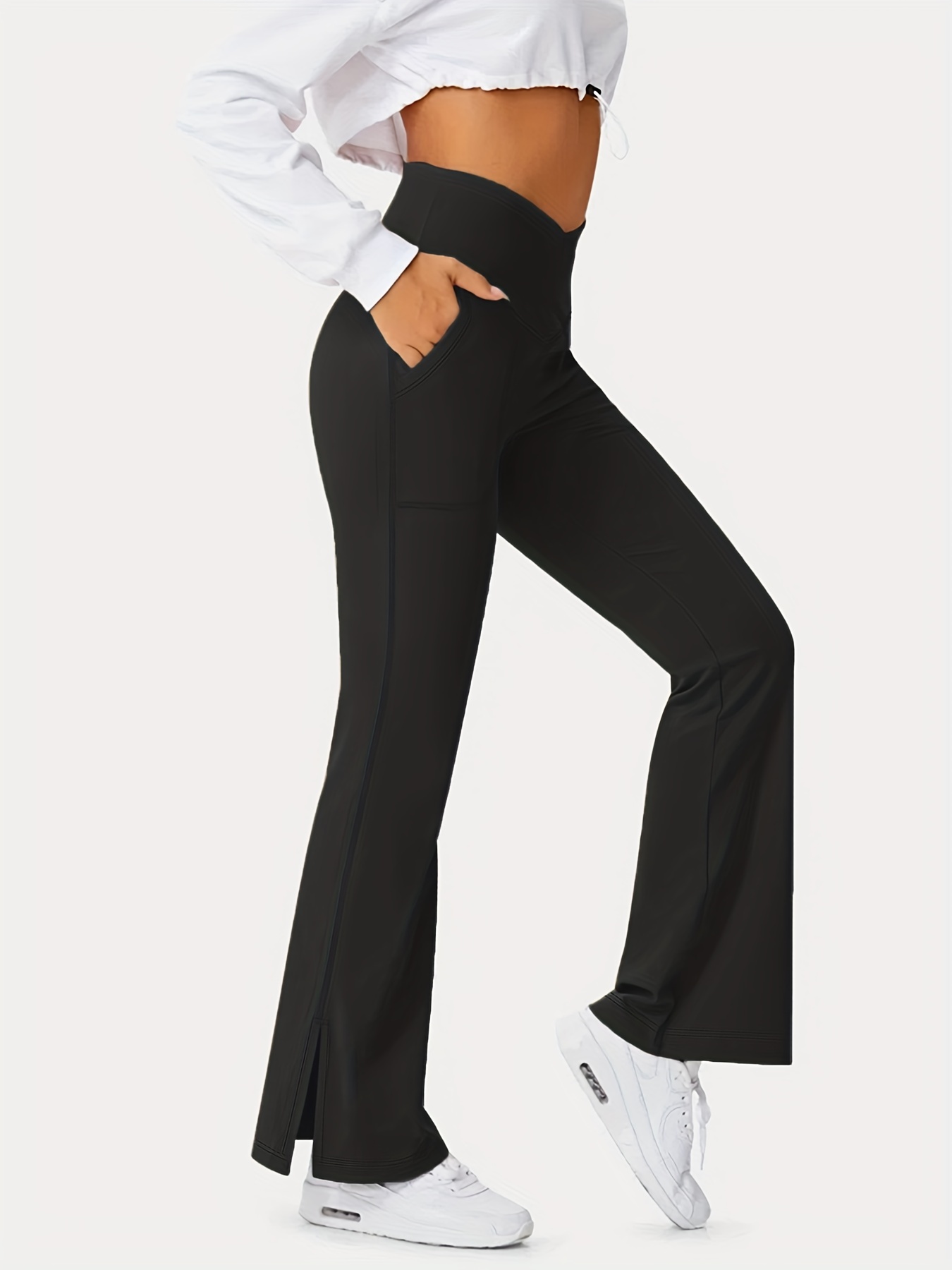Plus Size Sports Pants Women's Plus Solid Tie Front High - Temu Canada