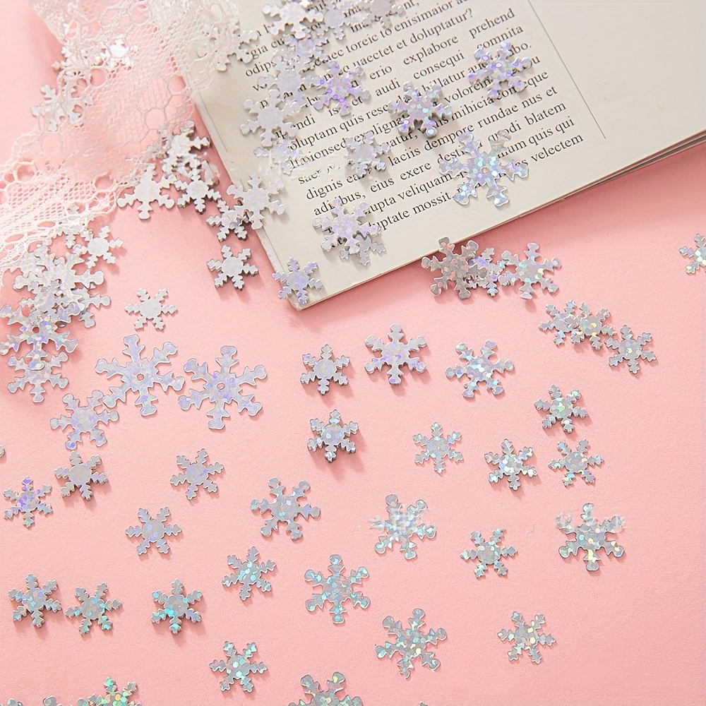 200Pcs Snowflakes Confetti Decorations for Winter Wonderland Decorations,  White Pink Silver Winter Snowflake Confetti for Winter Christmas Birthday