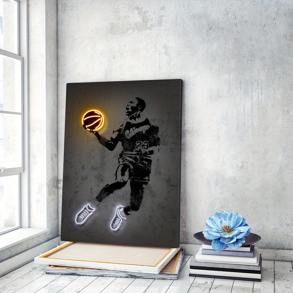 Framed Basketball Player Canvas Painting Wall Art