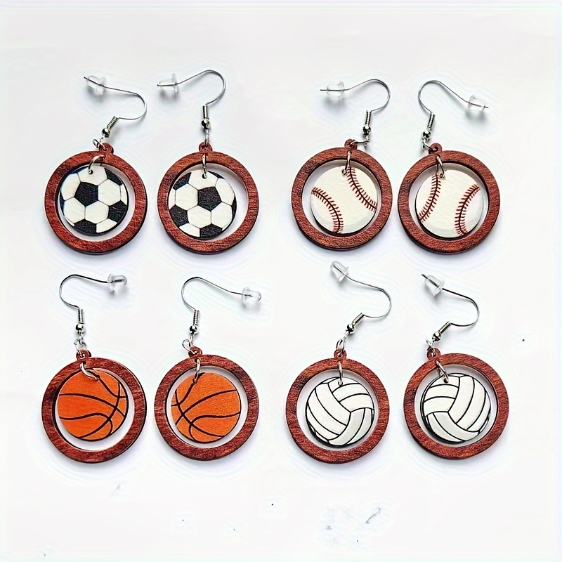 Soccer Sports Earrings Valentine Hearts Baseball Rugby Tennis