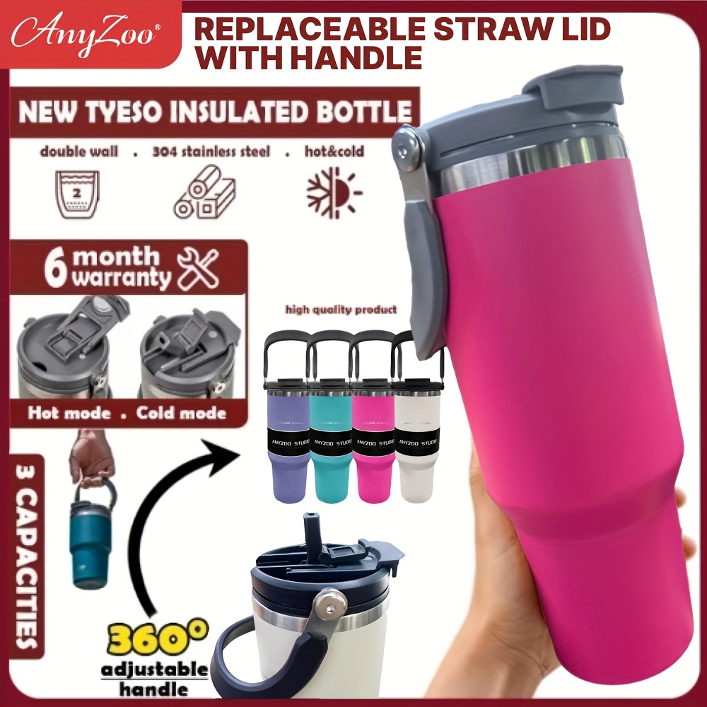 Anyzoo Tumbler Water Bottle With Handle And Straw Lid, Insulated