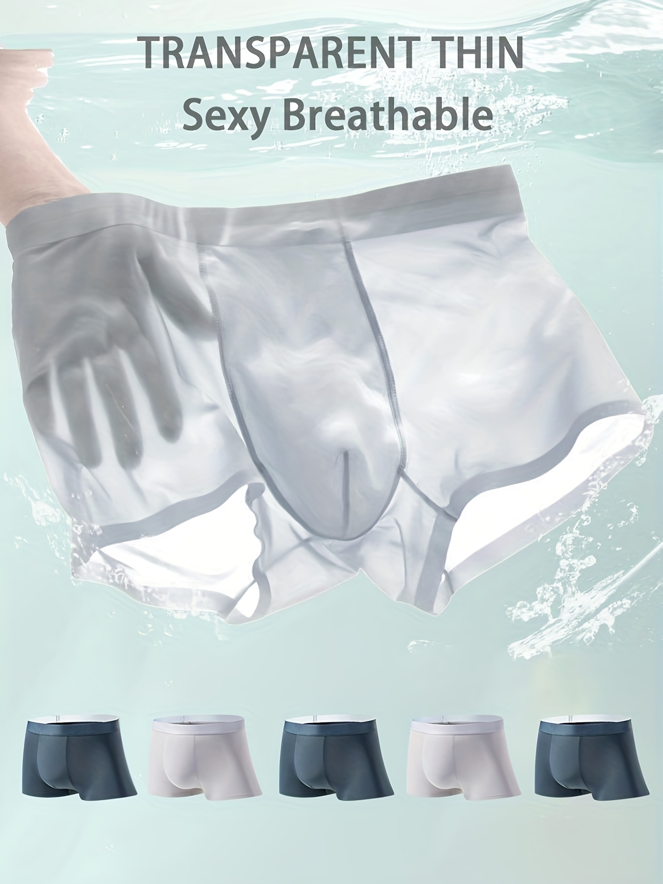 Men's Ice Silk Cool Transparent Boxer Briefs Seamless - Temu