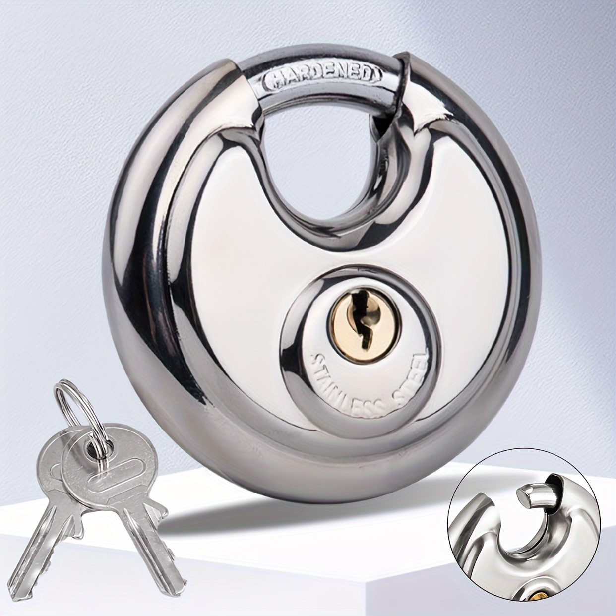 Disc Pad Lock Stainless Steel Heavy Duty 2keys Waterproof - Temu