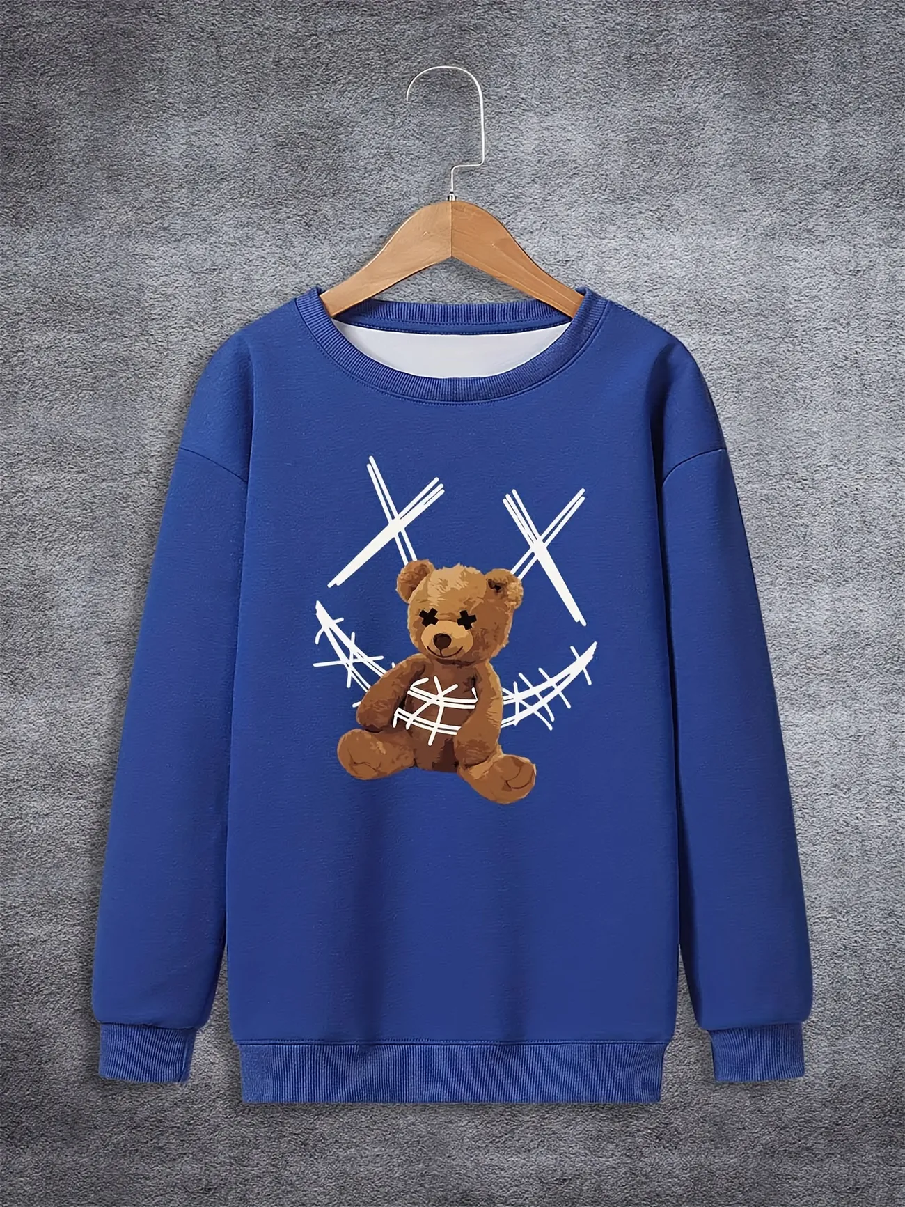 Boy's Trendy Casual Sweatshirt With Anime Bear & Smile Face Print