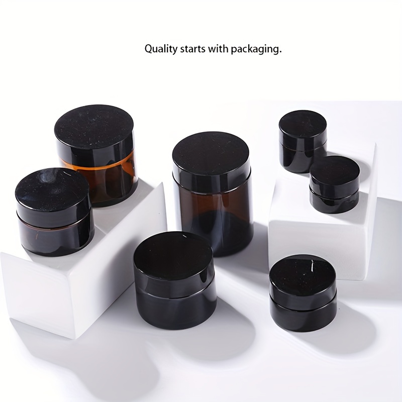 Bumobum 1 oz Round Amber Glass Jars, 48 pack Cream Jars with Black Lids,  Black and White Labels & Inner Liners, Empty Cosmetic Containers for Cream,  Lotion price in Saudi Arabia