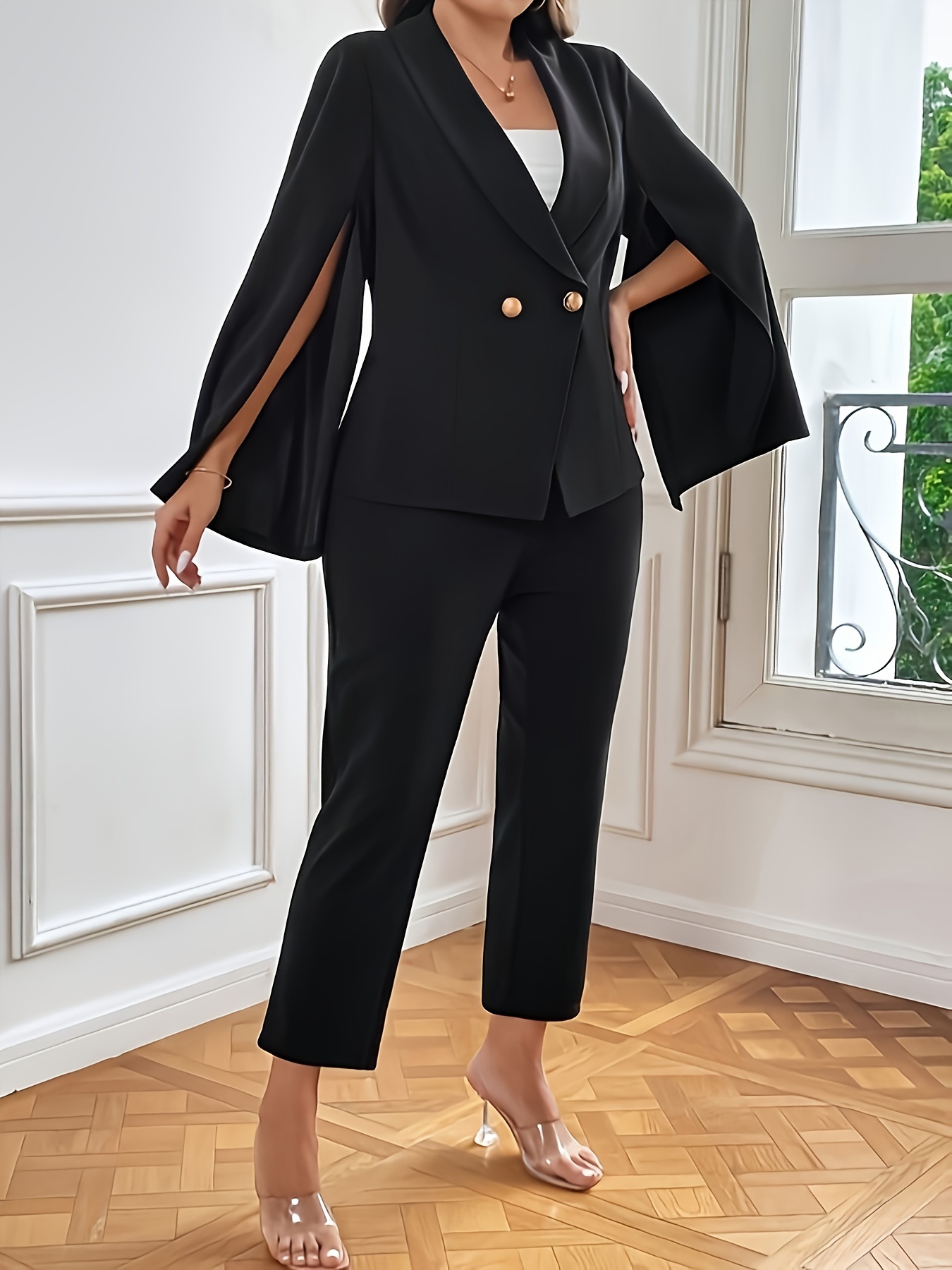 Elegant Solid Two piece Set Lapel One Button High - Temu