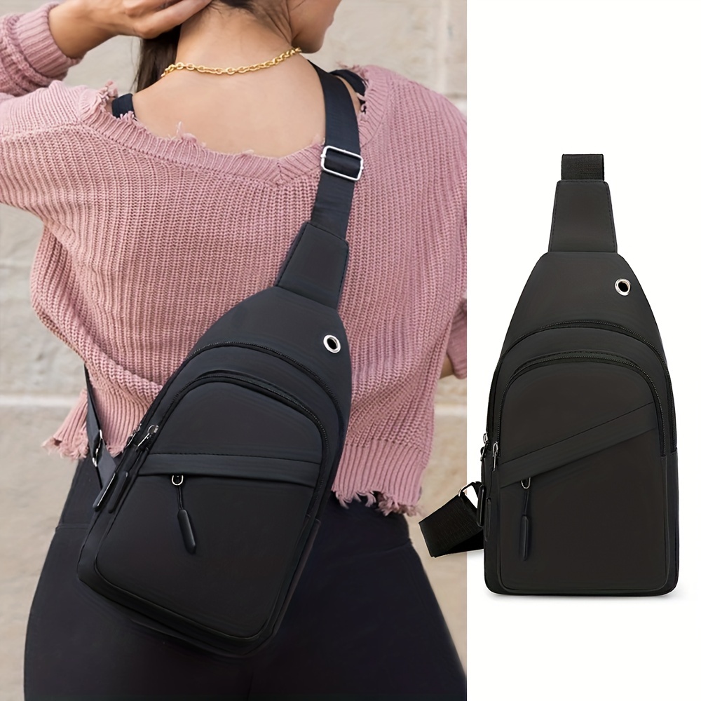 Casual Minimalist Sling Bag, Multi Zipper Layer Fancy Pack, Nylon Chest Bag For Outdoor Sports