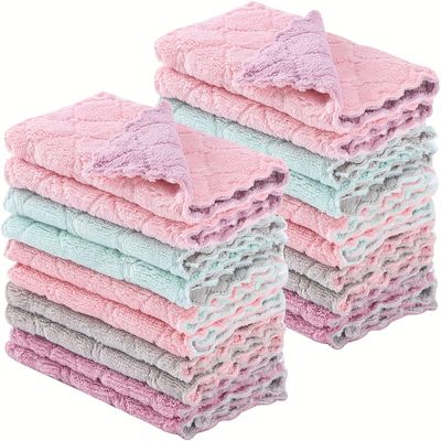 10 20pcs kitchen towels and dishcloths set dish towels for washing dishes dish rags for everyday cooking baking random color