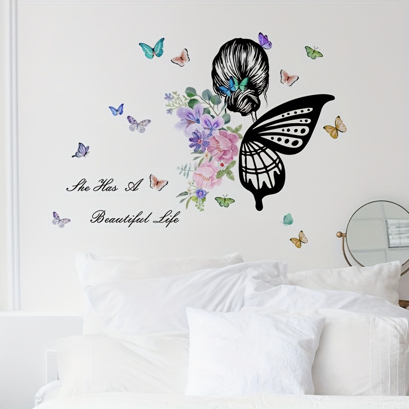 Butterfly Girl Wall Stickers Flower Fairy Wall Decal Pink Floral Wall Mural  Colorful Butterflies Wall Decor DIY Removable Vinyl Wall Art for Girls Baby  Nursery Bedroom Playroom : : Tools & Home