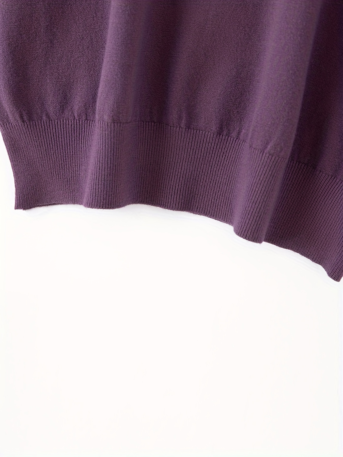 Solid Half Sleeve Sweater, Elegant Crew Neck Sweater For Spring