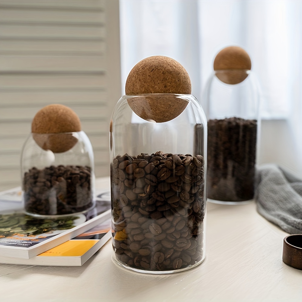 Cork Lid Tea Coffee Sugar Glass Jar Canister
