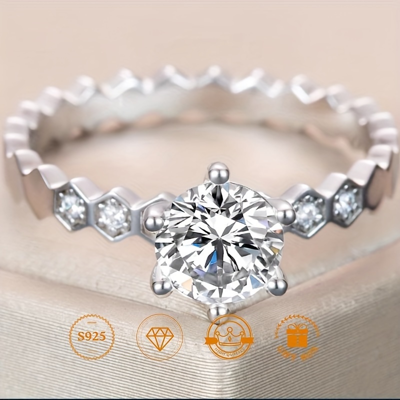 Silver Round Diamond Engagement Ring - Temu Canada