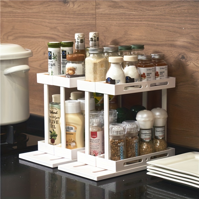 Kitchen Cabinet Organizer and Storage Shelves, Stackable Storage Racks for  Cabinet Pantry, spice rack, Riser and Jar Organizers For Seasoning, white