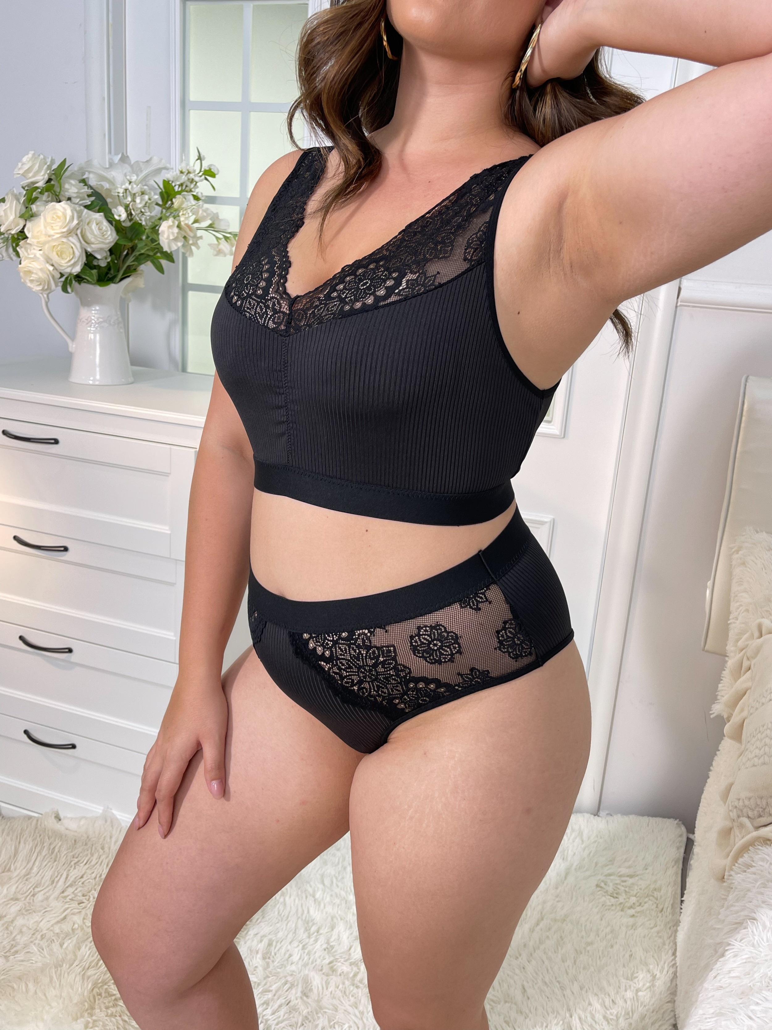 Plus Size Sexy Lingerie Set Women's Plus Solid Contrast Lace