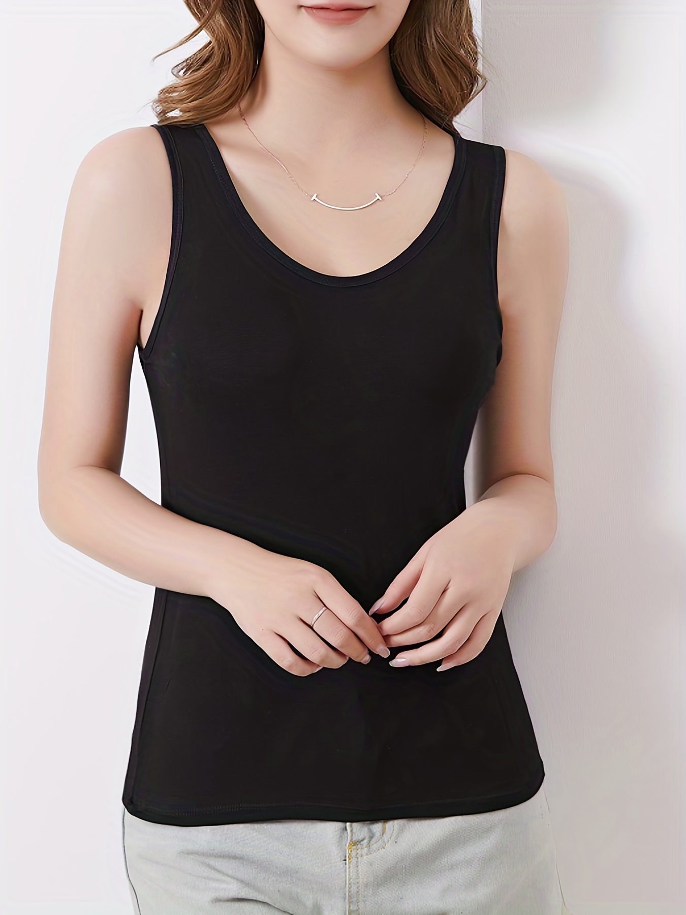 Women's Black Padded Camisole Tank Top For Inner Wear