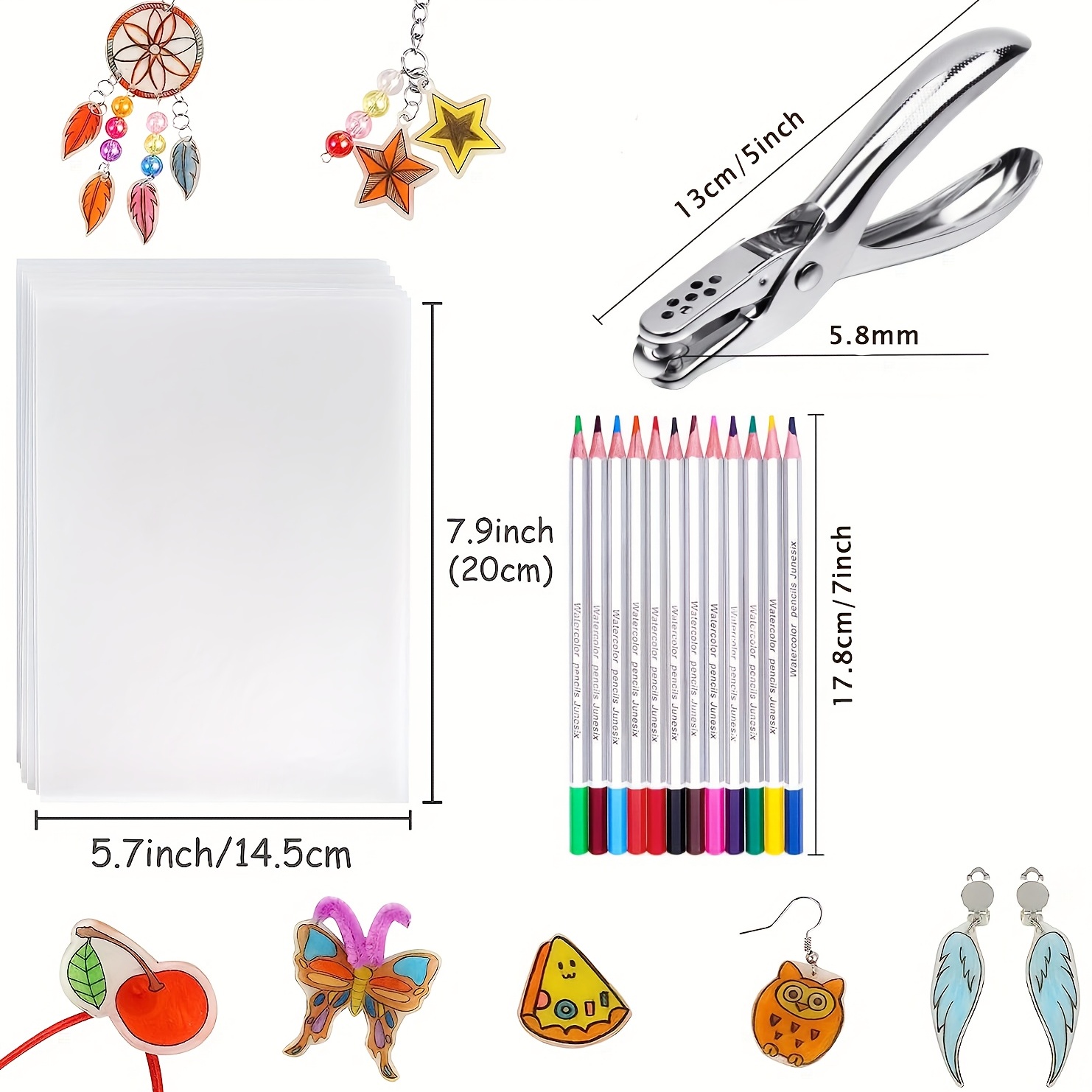 Xtool Shrink Plastic Sheet Kit for Crafts, Including 20 Pcs Shrinky Art  Paper, Hole Punch, Pencils, Keychains, Tweezers, Scissors 