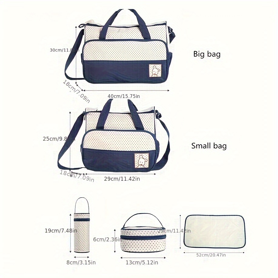 5pcs Polka Dot Mommy Bag Set, Stylish & Spacious