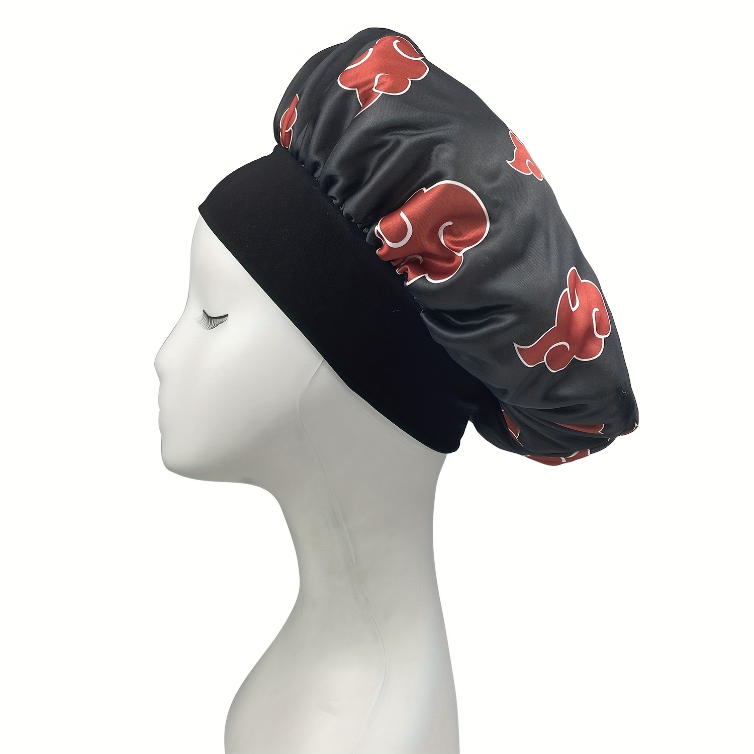  Red Black Cloud Large Bonnet - Silky Design Satin