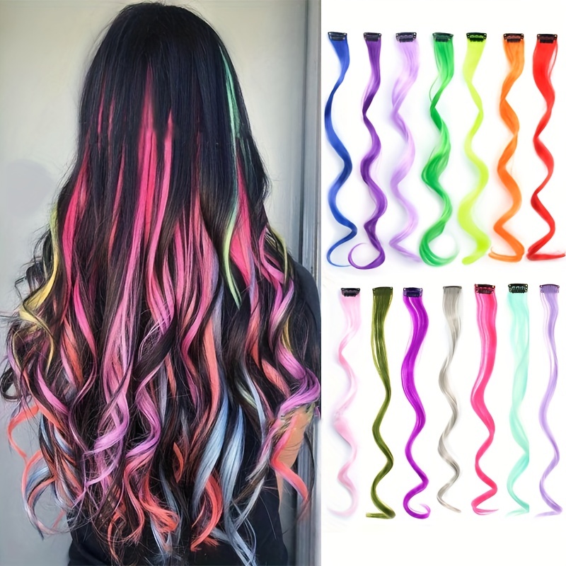 Rainbow Human Hair Extensions. Colored Hair Extension Clip, Hair