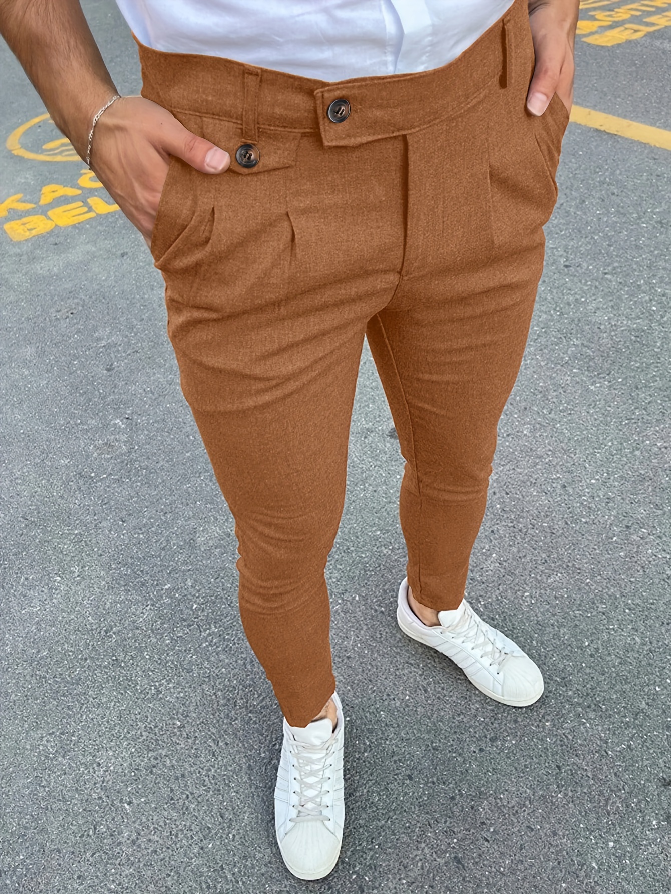 Slim Fit Elegant Mature Slacks Men's Casual Vintage Style - Temu