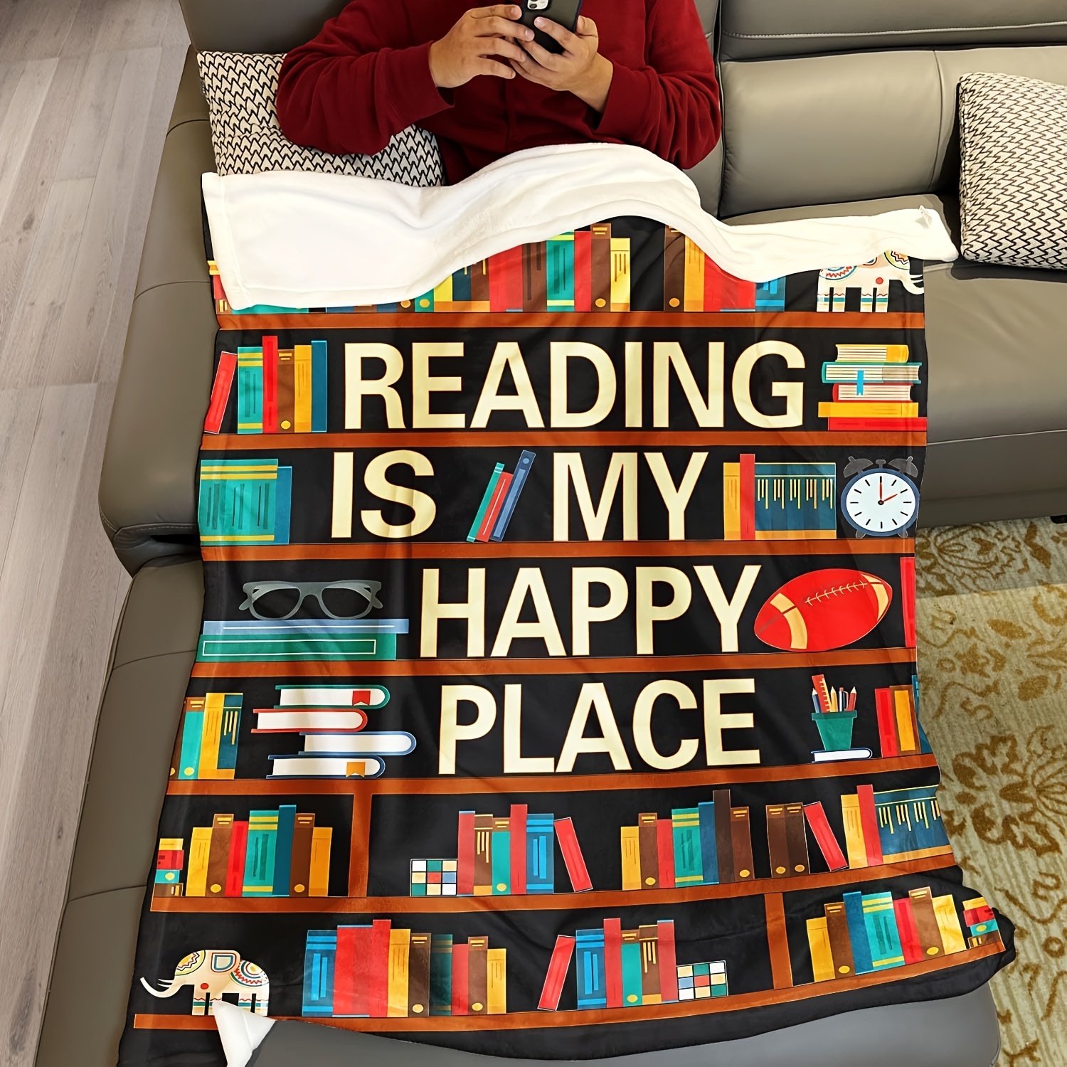 Book Reading Library Blanket, Book Shelves Blanket, Librarian Book Lovers  Gifts