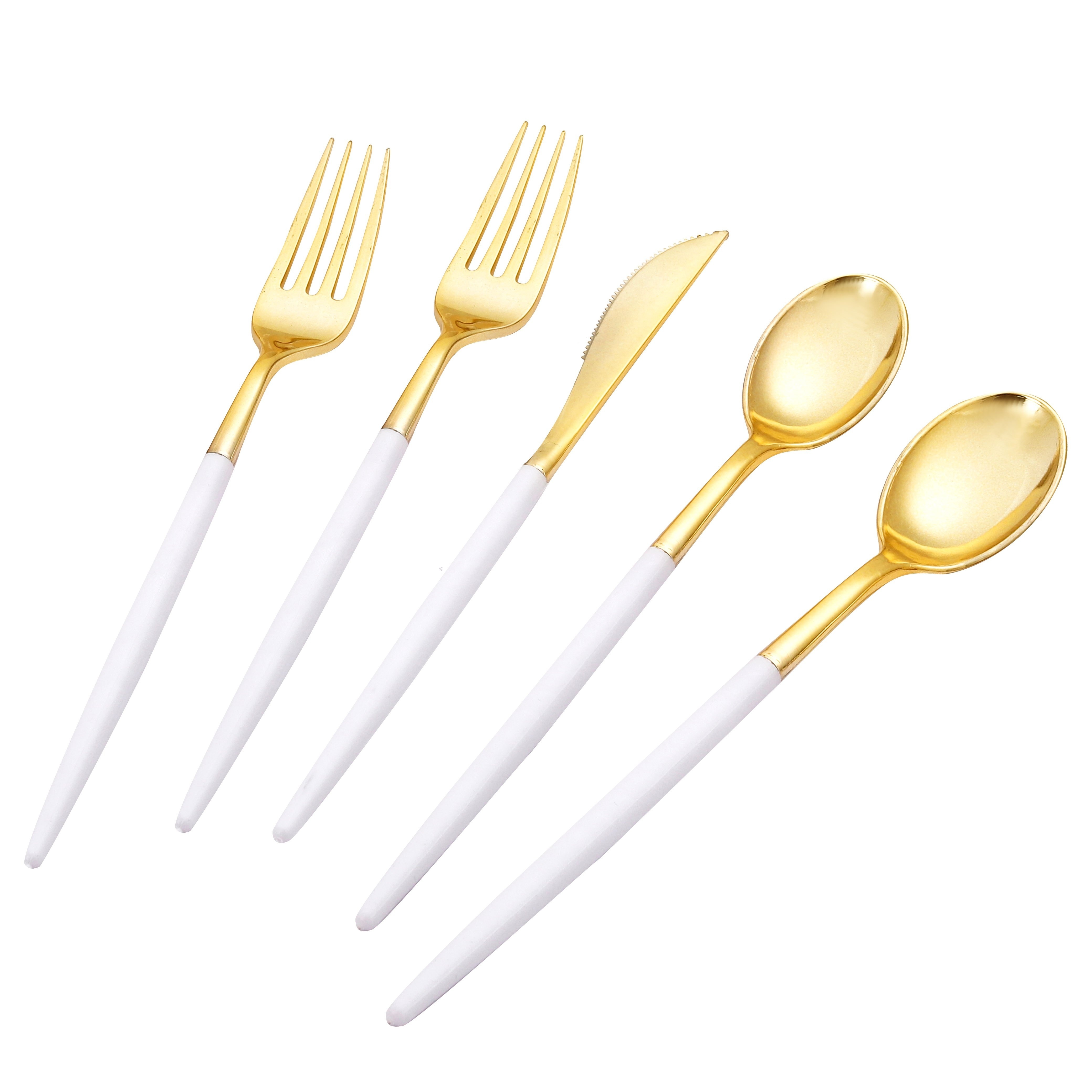 Gold Flatware Set With White Handle