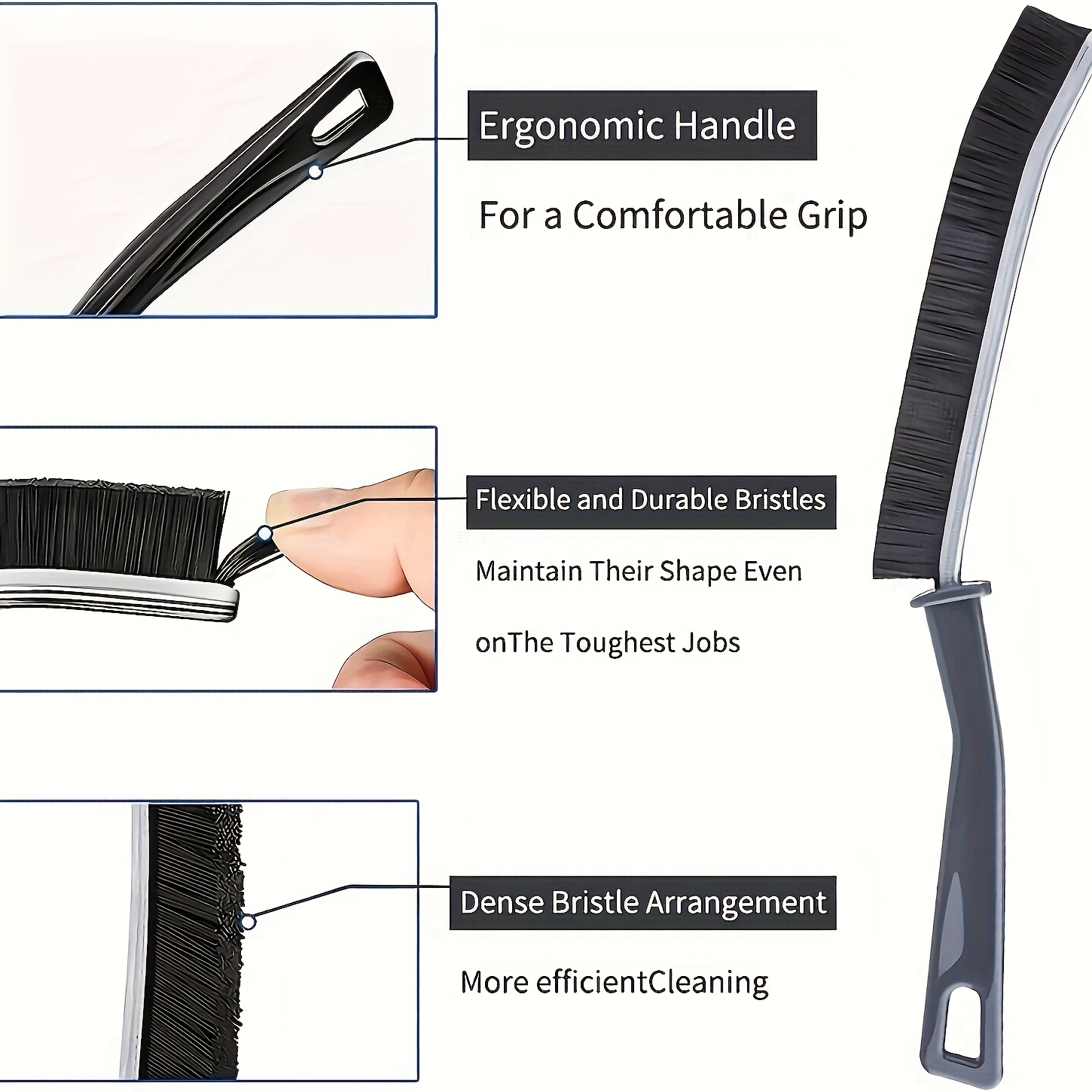 JiAggo 2-in-1 Magic Crevice Brush,Jassyar Brush, Crevice Gap Cleaning  Brush, Multifunction Crevice Brushes for Window Track & Door. (Grey)