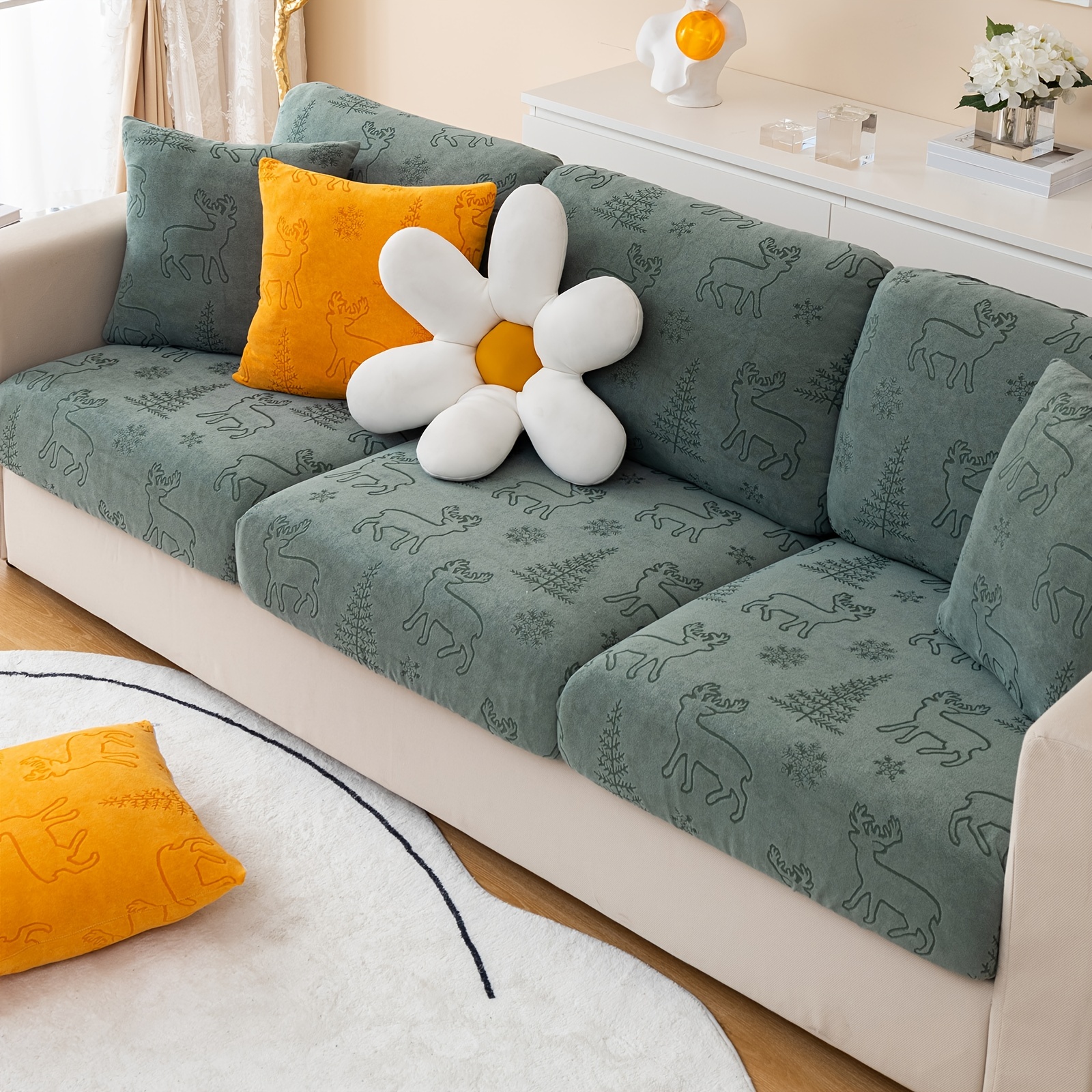 1pc Elastic Non-slip Full Coverage Sofa Cushion Cover, Jacquard