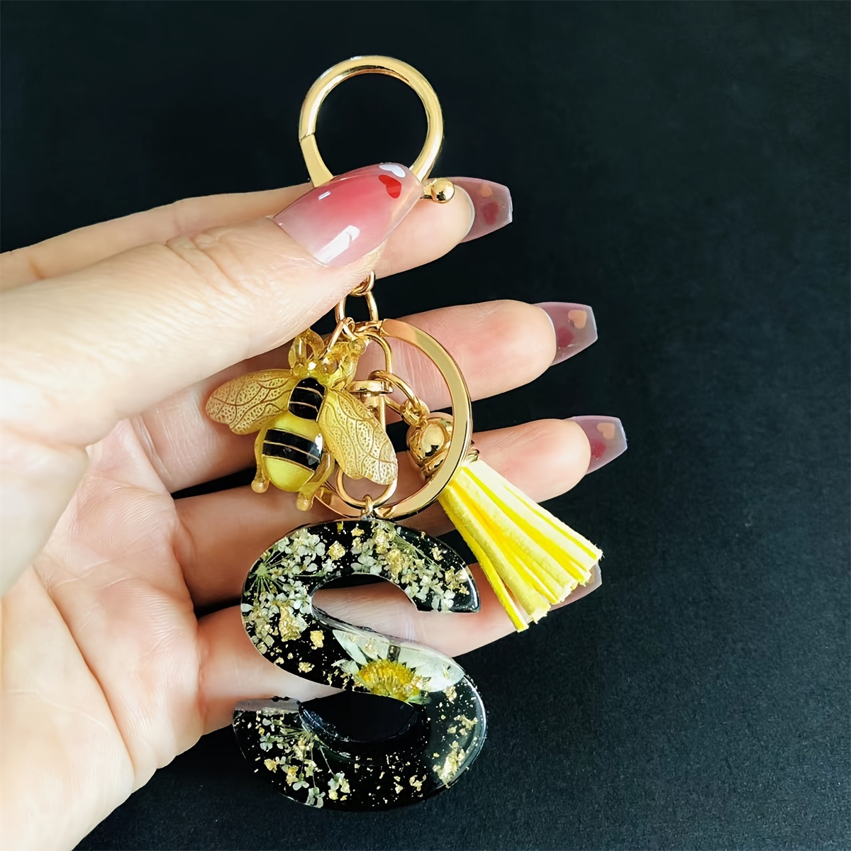 Custom Initial Resin Keychain  Handmade Dried Flower Alphabet