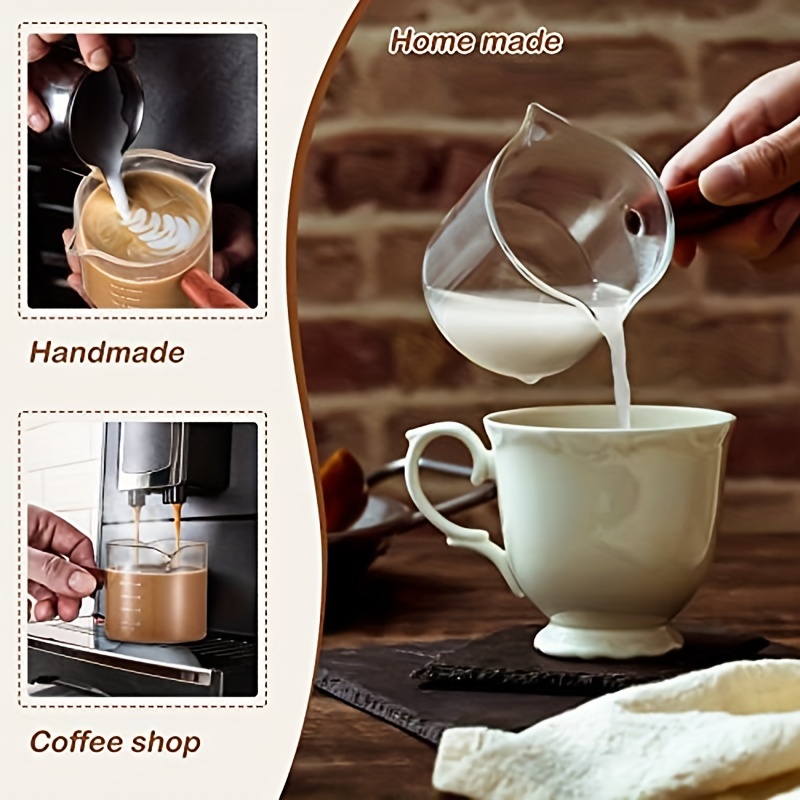 Single Spout Espresso Shot Glass with Wood Handle Milk Glass Cup