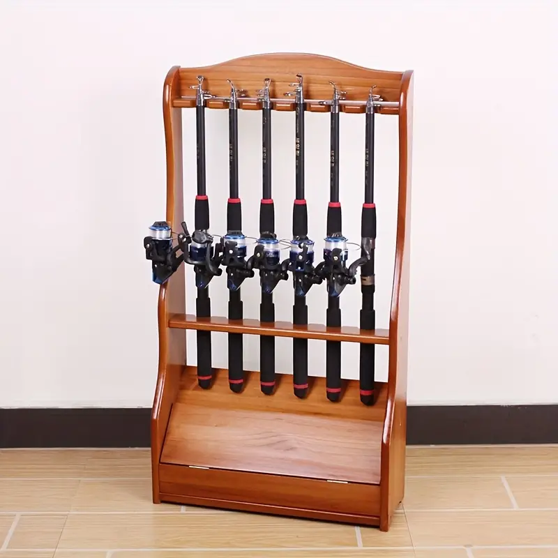Premium Wooden Fishing Rod Holder - Organize and Display Your Fishing Poles  with Ease - Accommodates 6 Rods - Ideal Fishing Rod Accessories