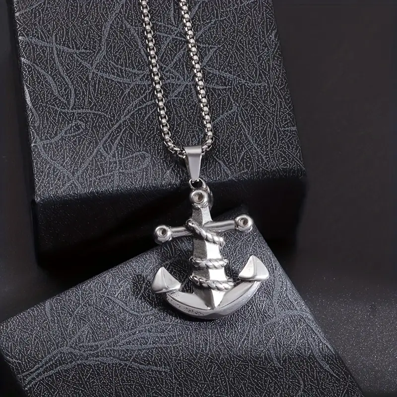 Men's Simple Stainless Steel Anchor Rope Pendant Navy Anchor - Temu