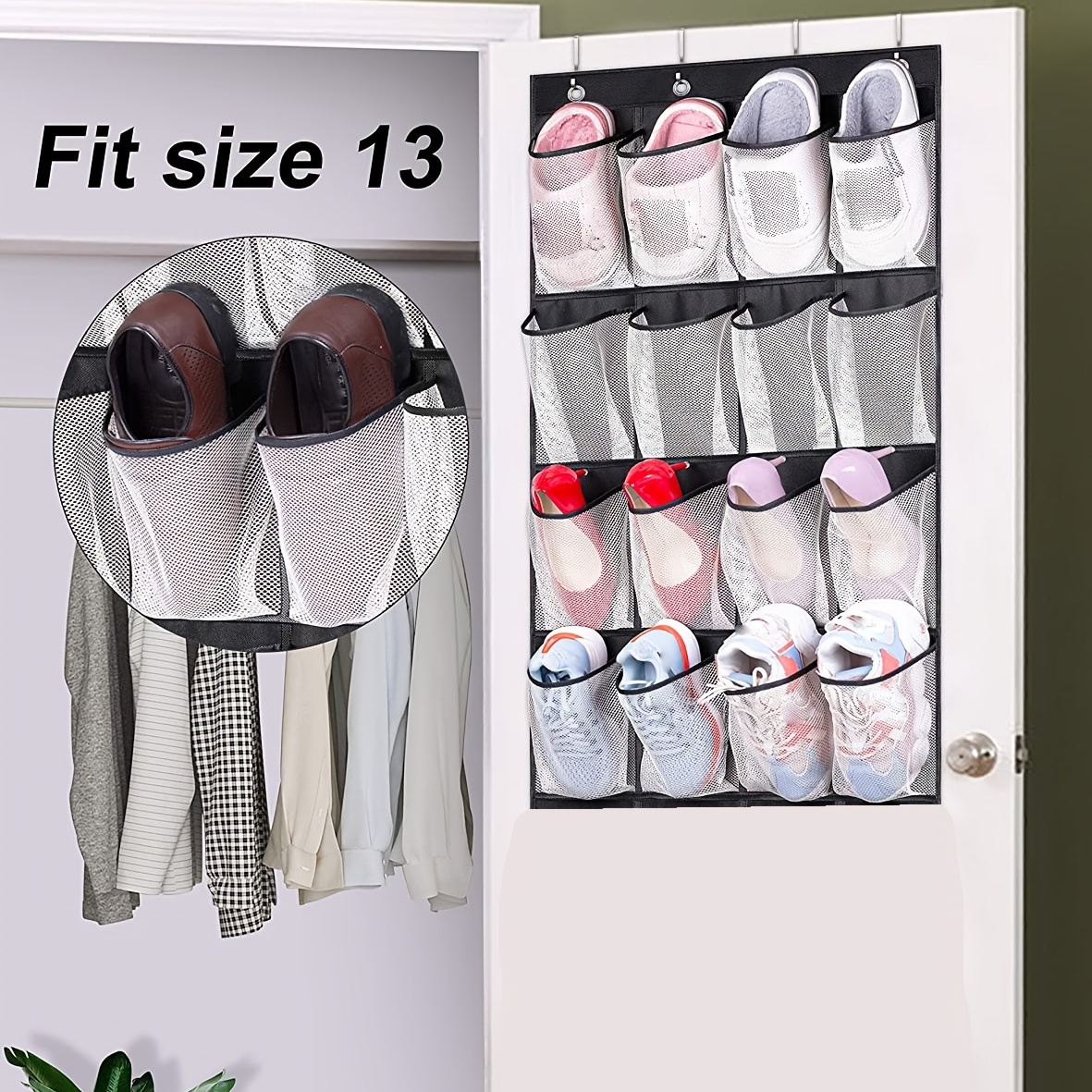 16 Pockets Clear Over Door Hanging Bag Shoes Rack Hanger Storage