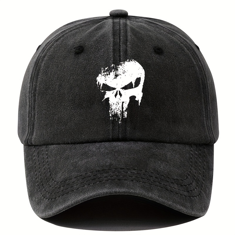 Image of Fashion Printed Skull Head Baseball Cap, Men's Outdoor Lightweight Shade Hat, Men's Outdoor Riding Duck Tongue Cap, Suitable For Outdoor Vacation Camping Occasions, Holiday Party Hip-hop Hat
