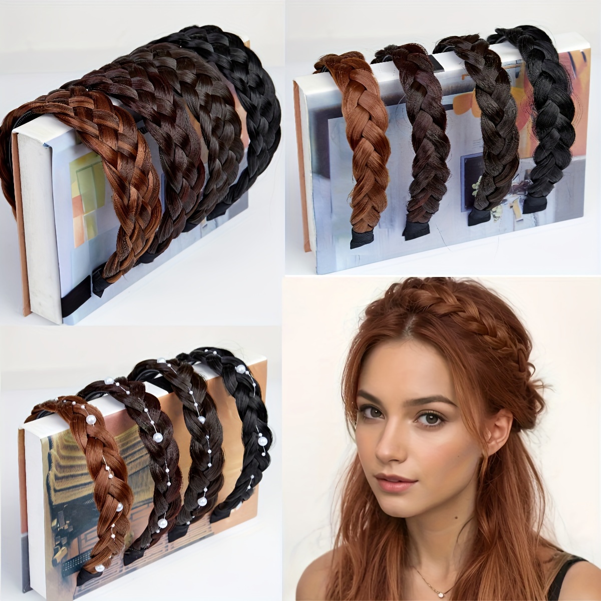  Hairro Braided Headband With Teeth Fishtail Braids Hairband  With Tooth Synthetic Fish Tail Hair Band Plaited Hairband Hair Hoop Braid  Headband Extensions Headband Hairpiece For Women 48g #silver gray 