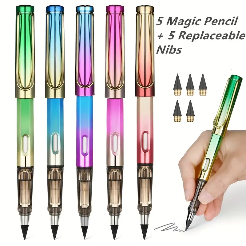 Inkless Magic Pencil Everlasting Pencil Eternal With Eraser, Infinity  Reusable Pencil For Writing Drawing With 5 Replaceable Nibs, Home Office  School Supplies - Temu