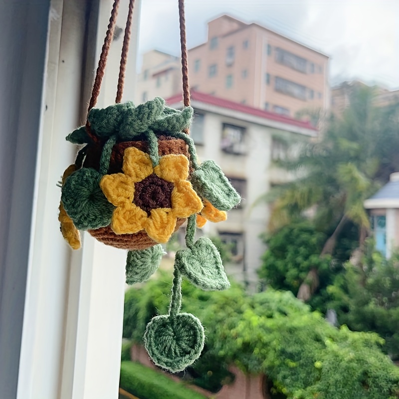 Crochet Flowers Car Hanging, Hanging Plant, Cute Flower Car