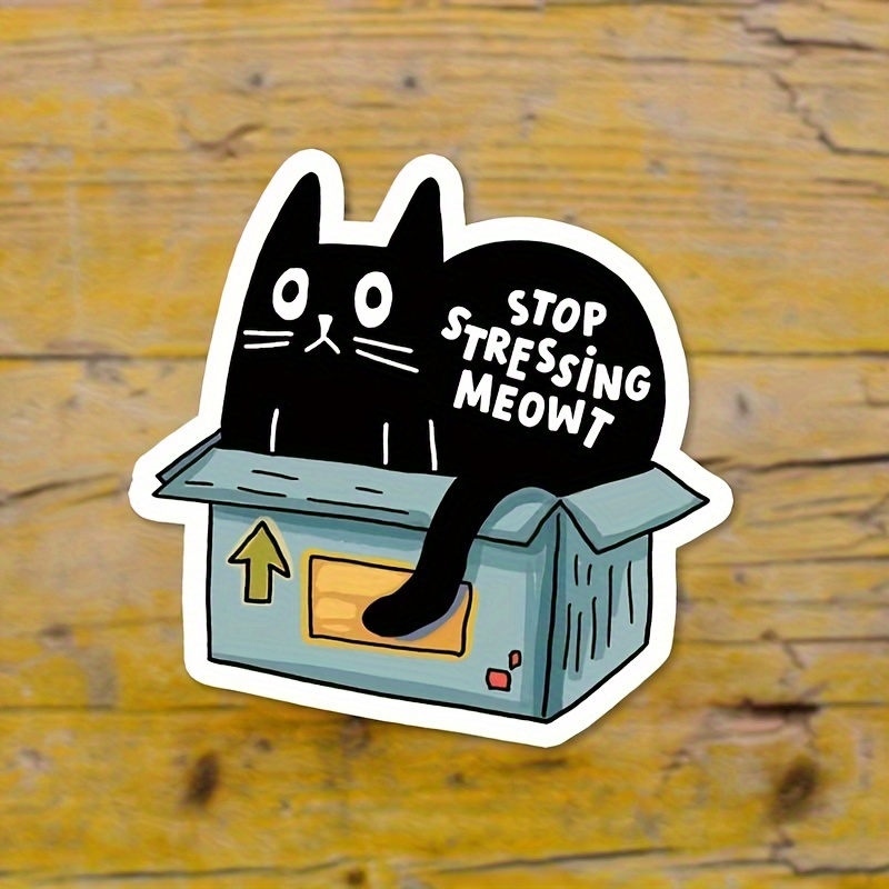 Niedliche Lustige Katze Stop Stress Trick Katze In Box Vinyl