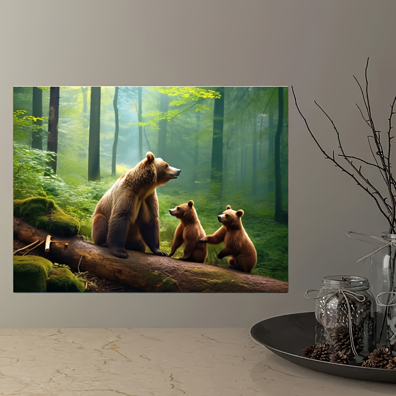 1pc Affiche Encadrée D'impression Sur Toile D'animal, Art Mural Sur Toile  D'ours Grizzli