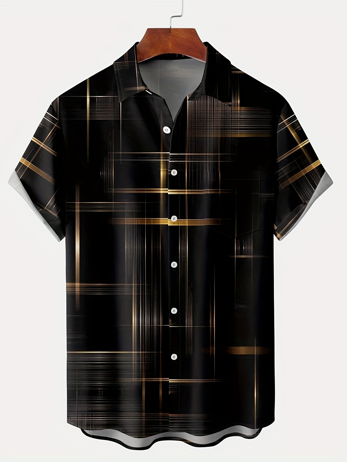 2023Men Contrasting Abstract Pattern Print Shirt Short Sleeve