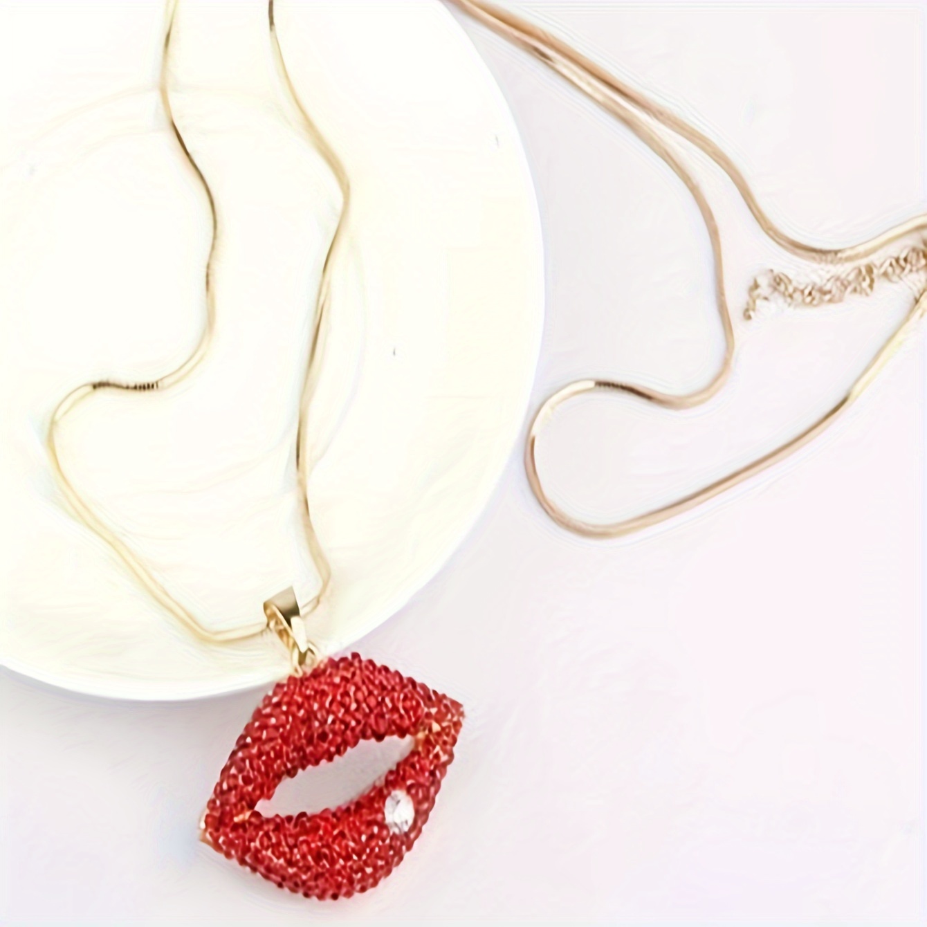 1pc fashion unique red lip glass beads pendant necklace 2