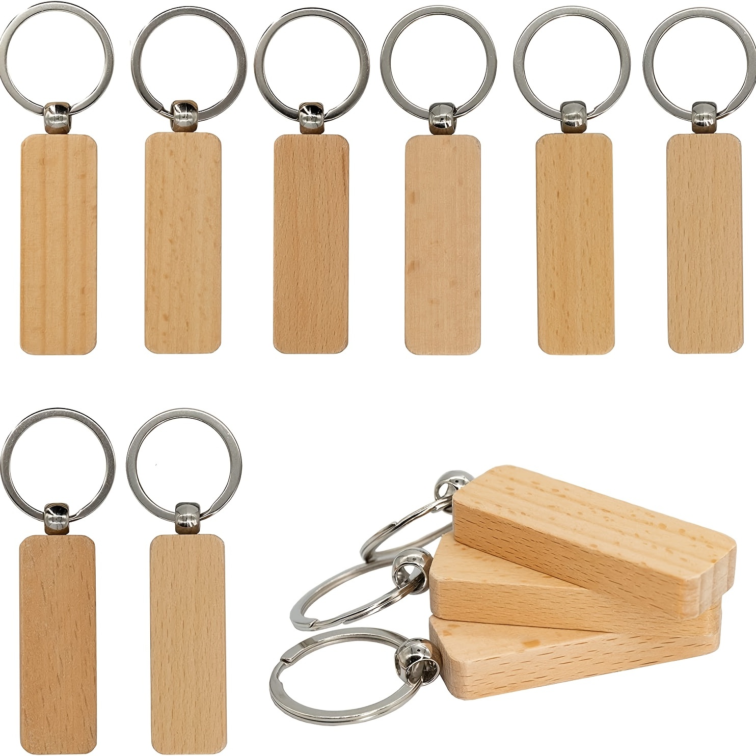 Blank Rectangle Wooden Keychain Set Wood Pieces With Key - Temu
